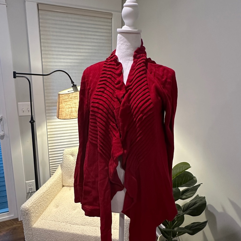 MADISON LILLY Red Ruffled Cardigan-Size M